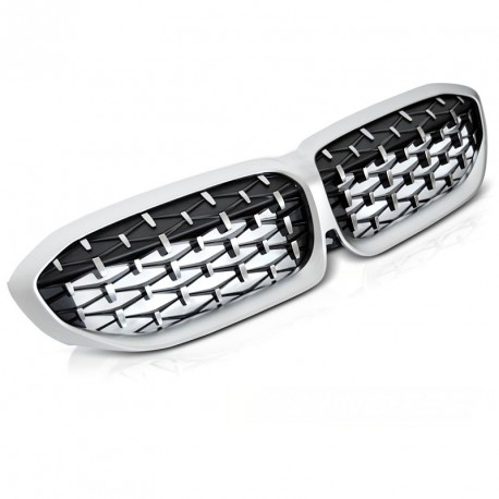 GRILLE CALANDRE SPORT LUXE STYLE DIAMANT NOIRE ET CHROME BMW SERIE 3 G20 G21 2018- (05939)