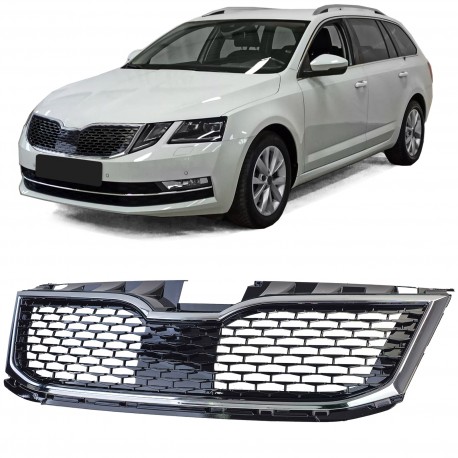 CALANDRE LOOK RS SPORT NOIRE ET CHROME POUR SKODA OCTAVIA 5E 2017-2020 (05985)